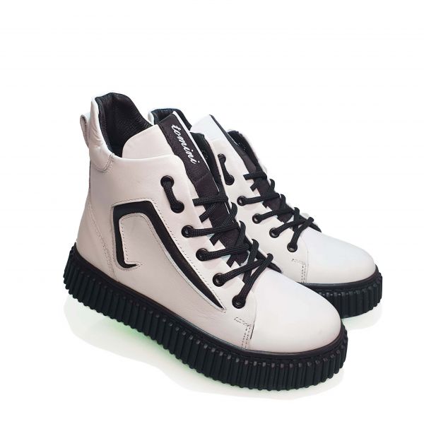 Ботинки Tomini белые с черными вставками 0622