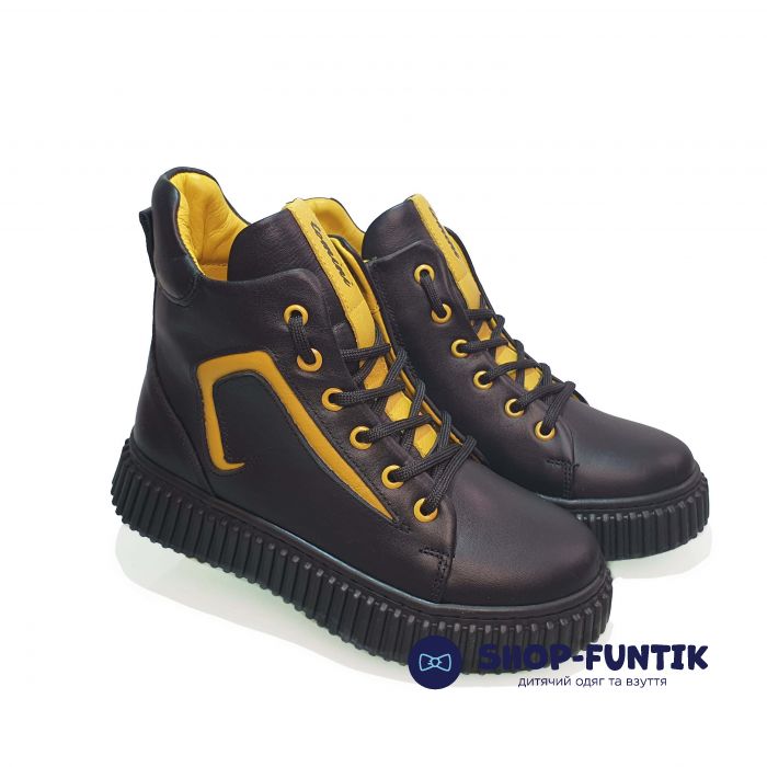 Ботинки Tomini черные с желтыми вставками 0622.2