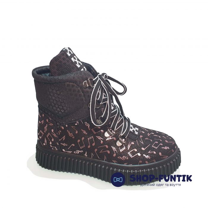 Ботинки Panda коричневые с нотным принтом 019.00006