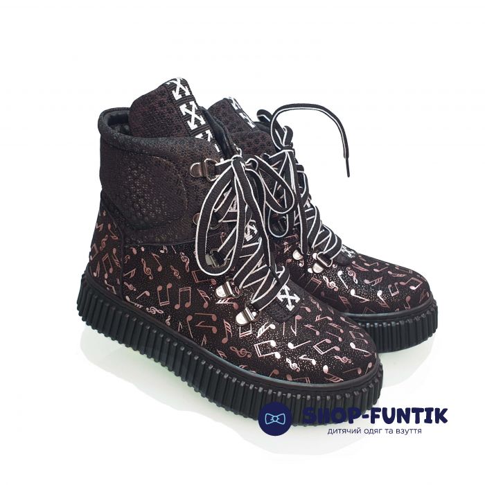 Ботинки Panda коричневые с нотным принтом 019.00006