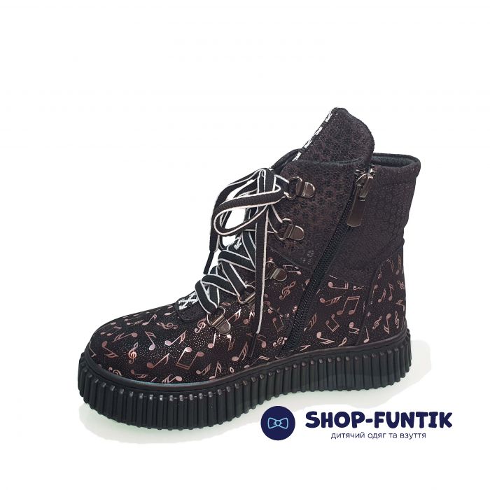 Ботинки Panda коричневые с нотным принтом 019.00006