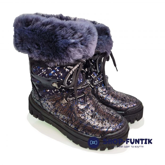 Угги  Panda синие с декоративной шнуровкой 019.1083.F