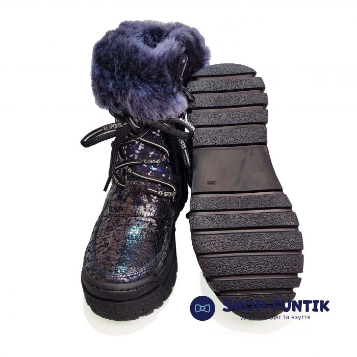 Угги  Panda синие с декоративной шнуровкой 019.1083.F