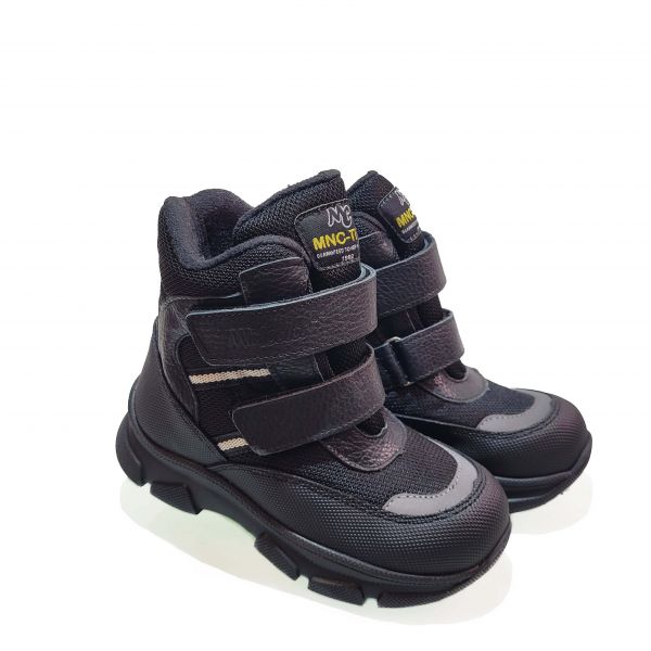 Ботинки  Minicolor черные с серыми вставками 2590-9