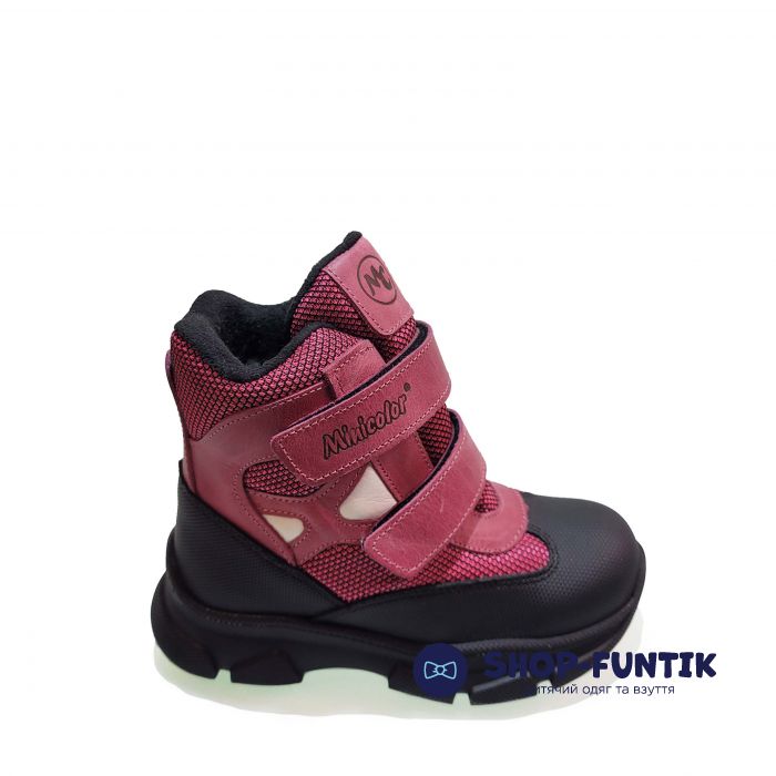 Ботинки  Minicolor малиновые на двух липучках  2591-11