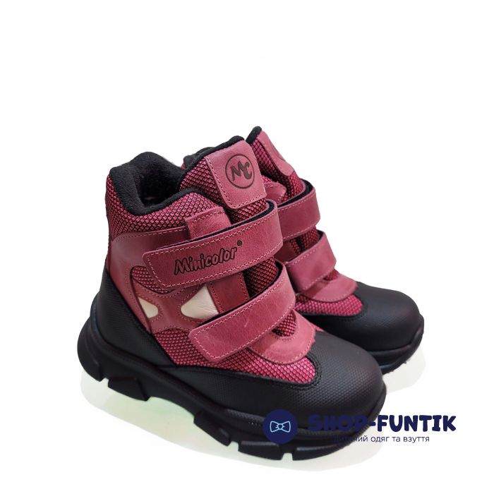 Ботинки  Minicolor малиновые на двух липучках  2591-11