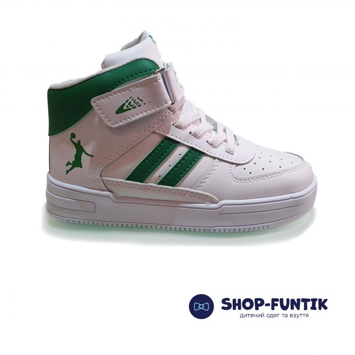 Кроссовки Minican белые с зелеными полосками 08-2