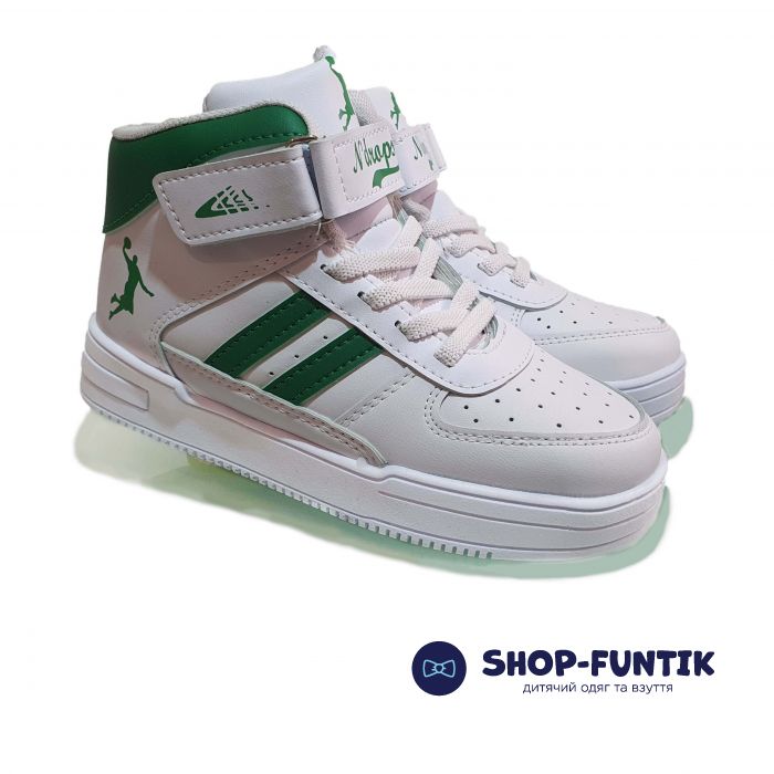 Кроссовки Minican белые с зелеными полосками 08-2