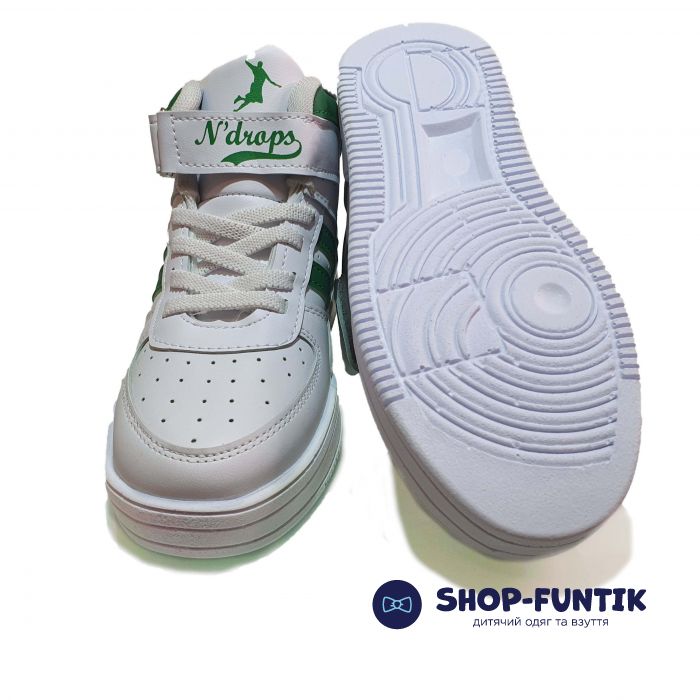 Кроссовки Minican белые с зелеными полосками 08-2