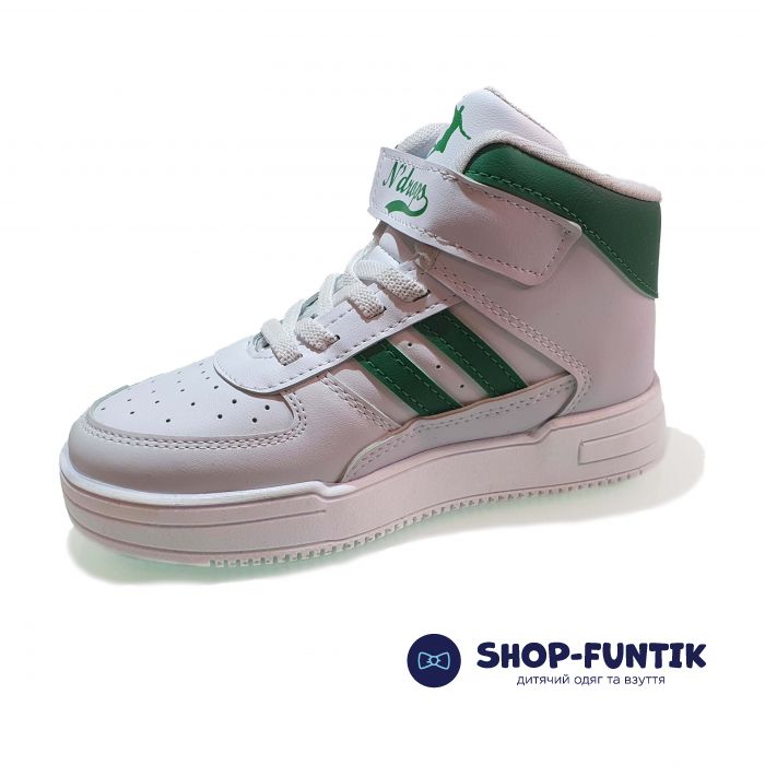 Кроссовки Minican белые с зелеными полосками 08-2