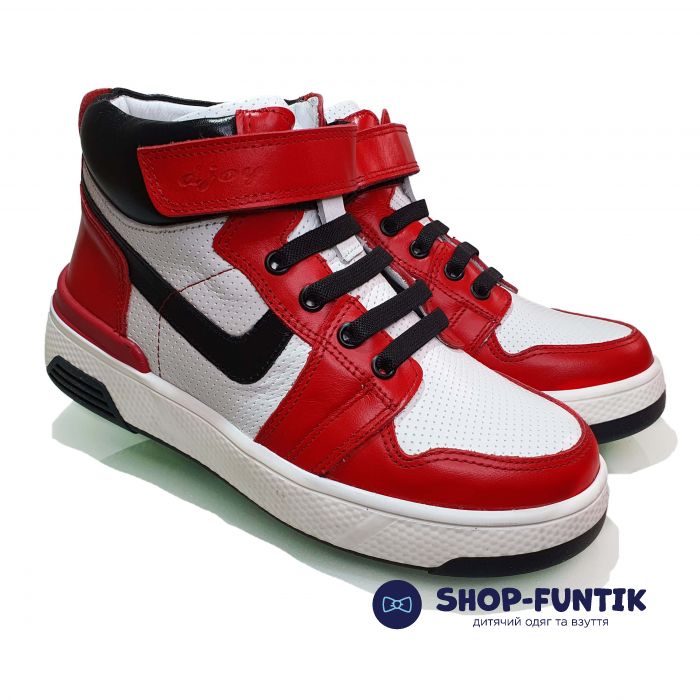 Кроссовки  Djoy красные с бело-черными вставками высокие 171--043