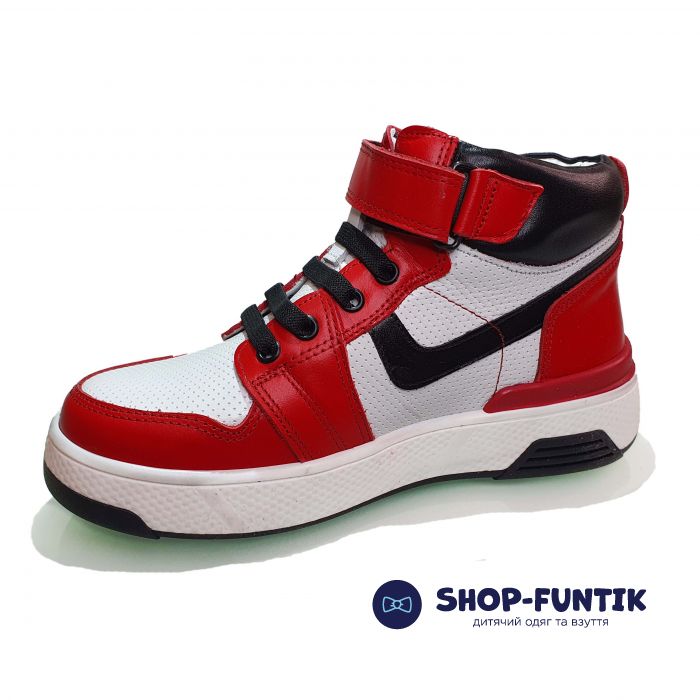 Кроссовки  Djoy красные с бело-черными вставками высокие 171--043