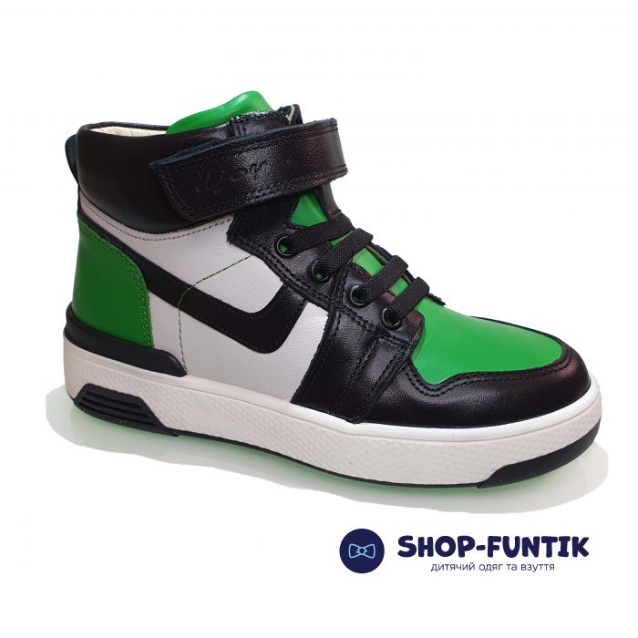 Кроссовки  Djoy зеленые с черно-бепыми вставками высокие 171--01
