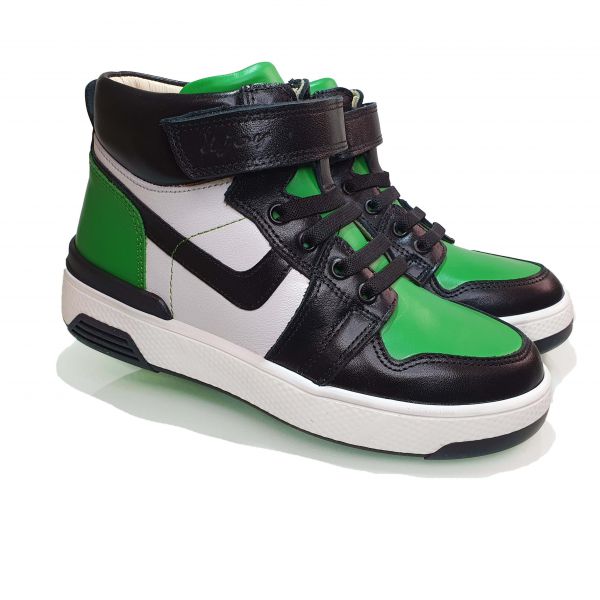 Кроссовки  Djoy зеленые с черно-бепыми вставками высокие 171--01