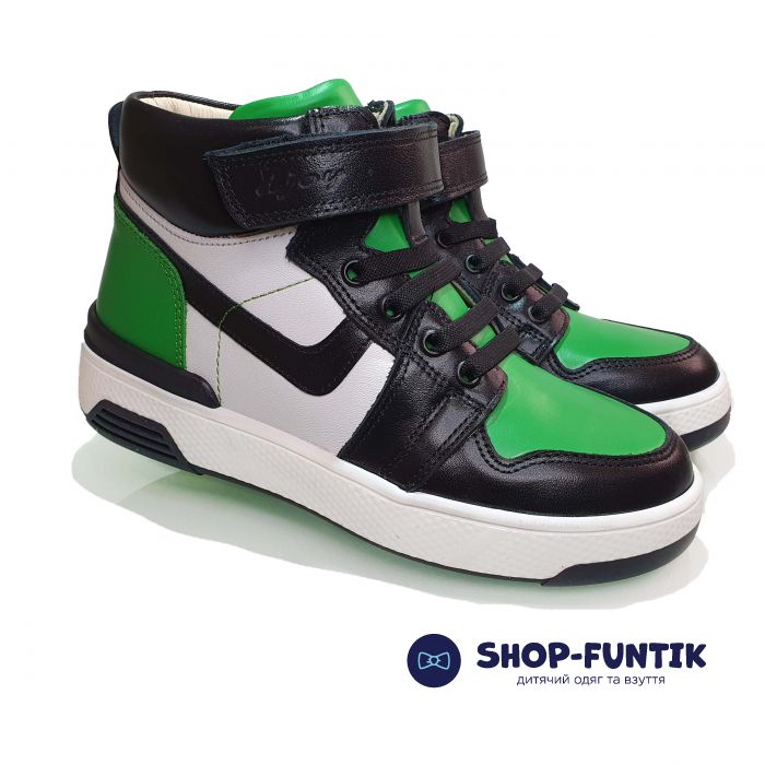 Кроссовки  Djoy зеленые с черно-бепыми вставками высокие 171--01