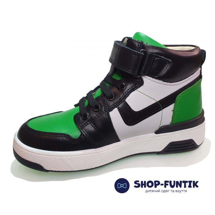 Кроссовки  Djoy зеленые с черно-бепыми вставками высокие 171--01