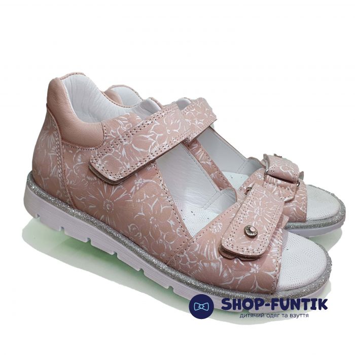 Сандалии Panda пудровые с цветочным принтом 002.0032
