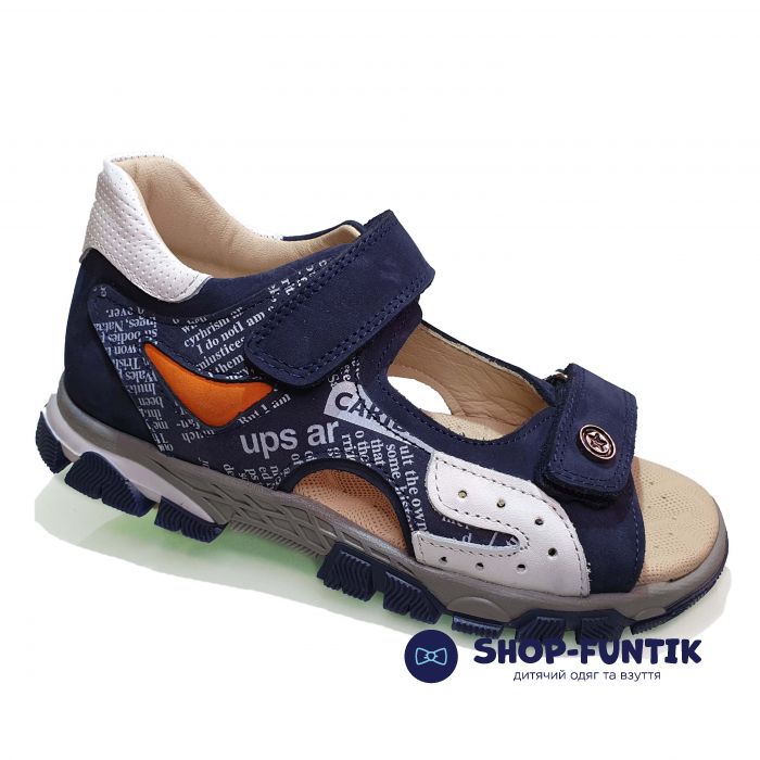 Сандалии Panda темно-синие с газетным принтом 002.012