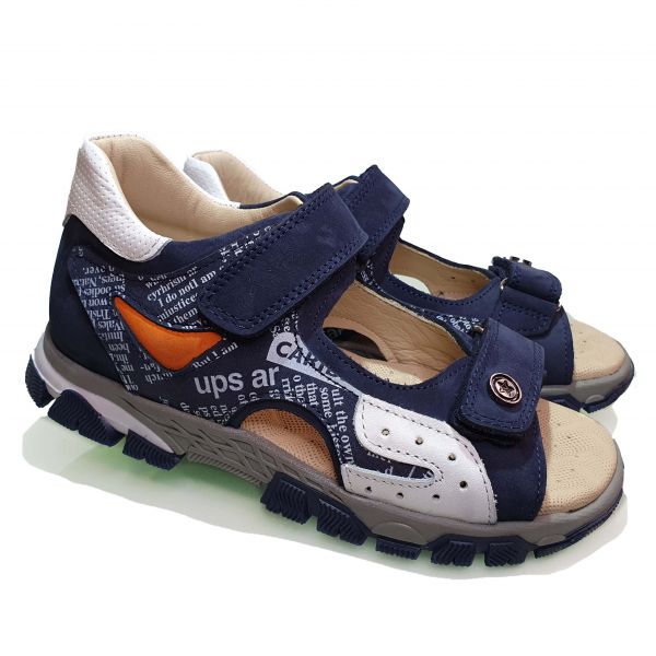 Сандалии Panda темно-синие с газетным принтом 002.012