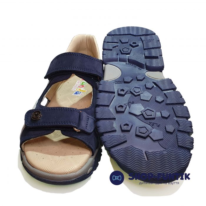 Сандалии Panda темно-синие с газетным принтом 002.012