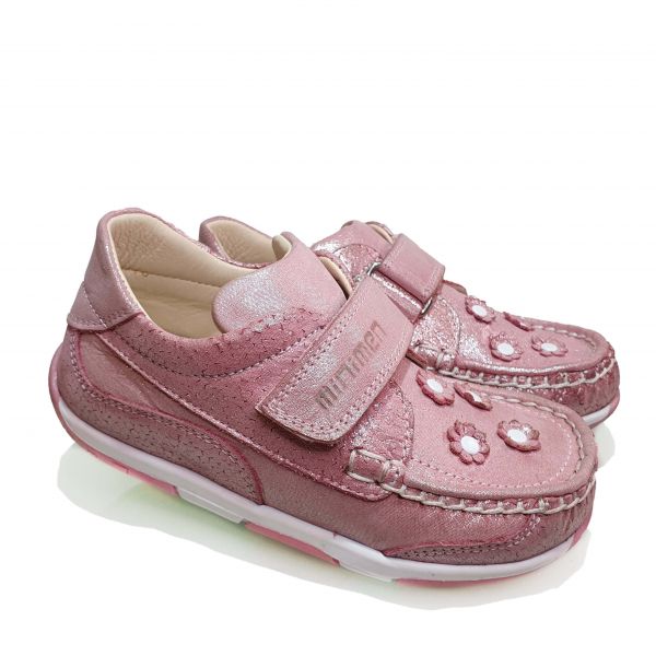 Мокасины Minimen пудровые с цветочками 04-061