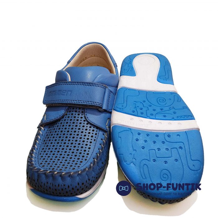 Мокасины Minimen голубые с перфорацией 04-062-13
