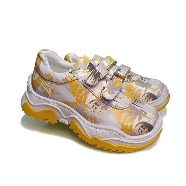 Кроссовки Pаnda желтые на липучках и с необычным принтом 80.17