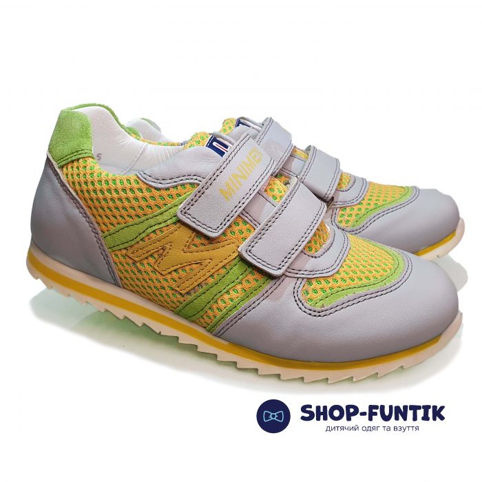 Кроссовки Minimen серые с желто-салатовыми вставками 740-14