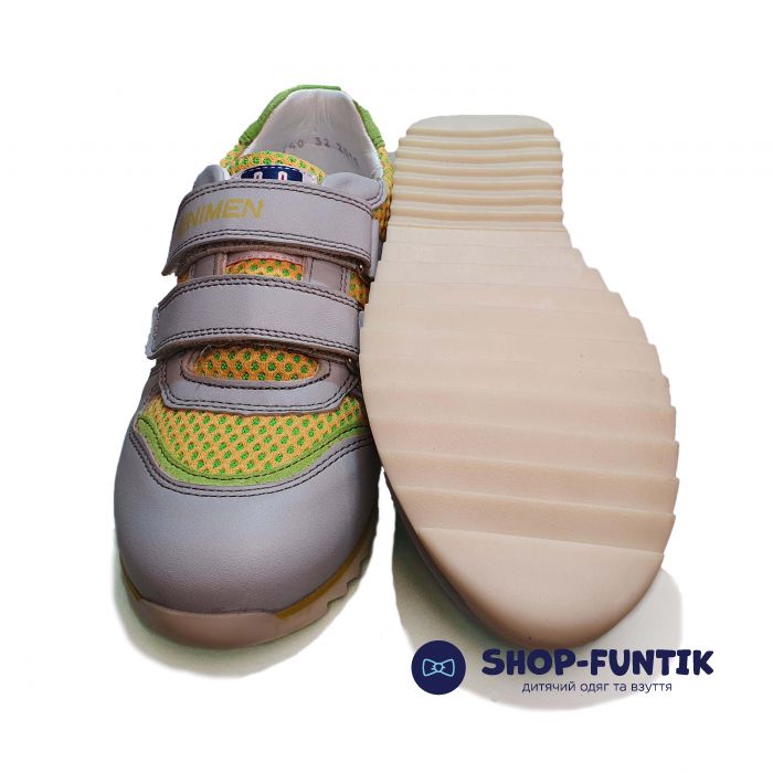Кроссовки Minimen серые с желто-салатовыми вставками 740-14