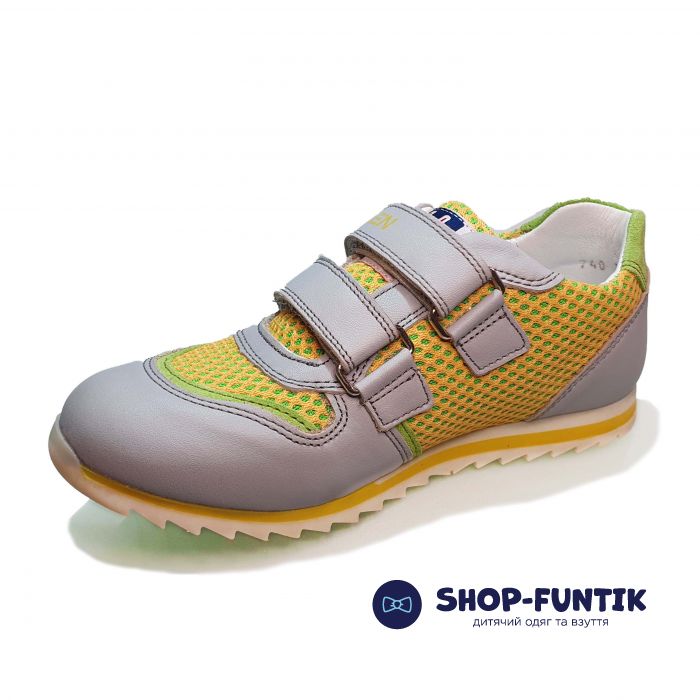 Кроссовки Minimen серые с желто-салатовыми вставками 740-14