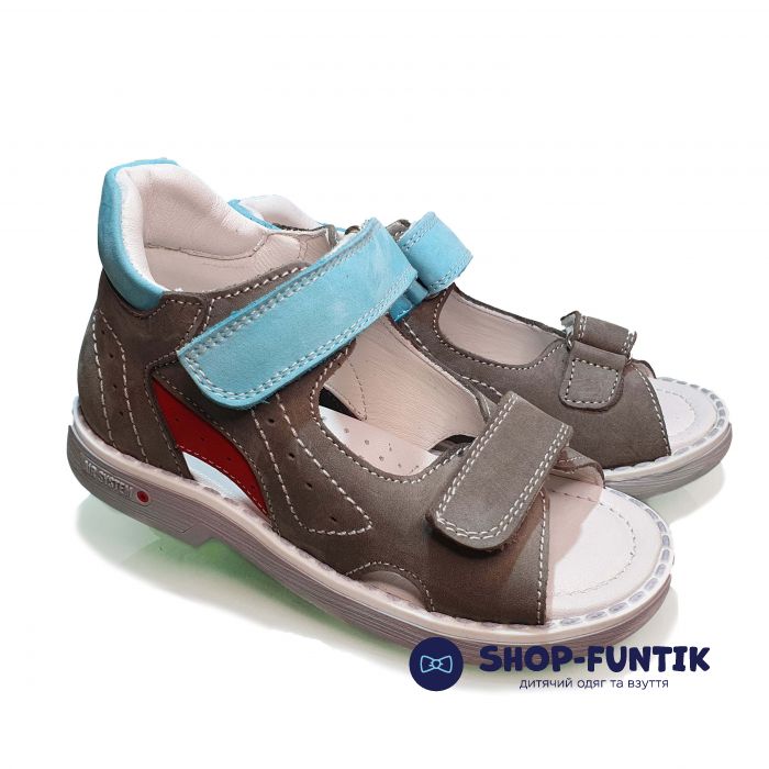 Сандалии Tunel cерые с красными и голубыми вставками 1853