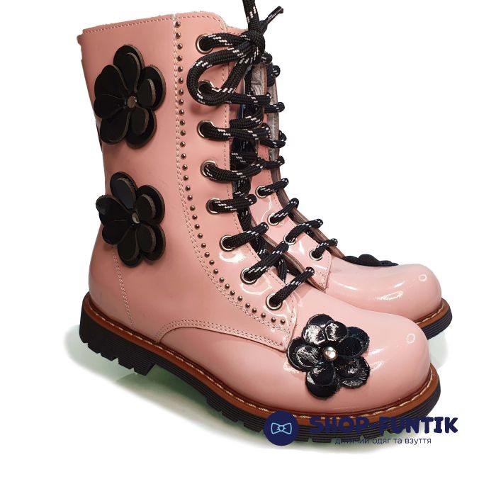 Ботинки Panda пудровые с цветочком 001