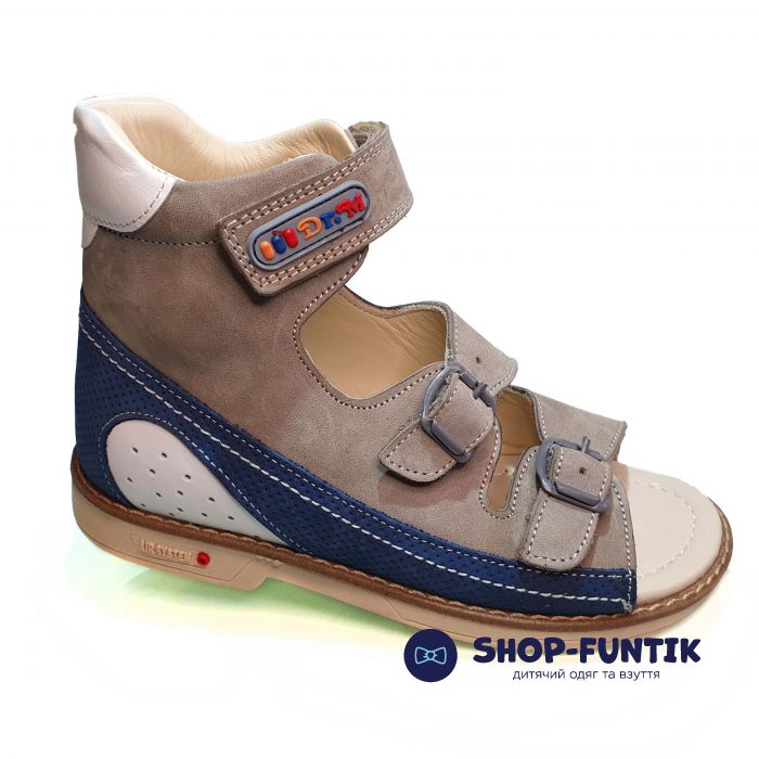 Сандалии Dr.Mymi бежевые с синими вставками высокие 407-58