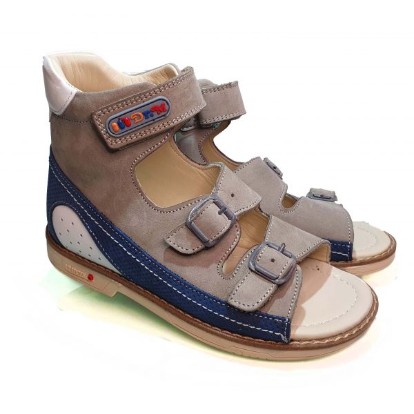 Сандалии Dr.Mymi бежевые с синими вставками высокие 407-58