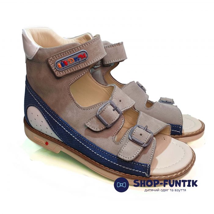 Сандалии Dr.Mymi бежевые с синими вставками высокие 407-58