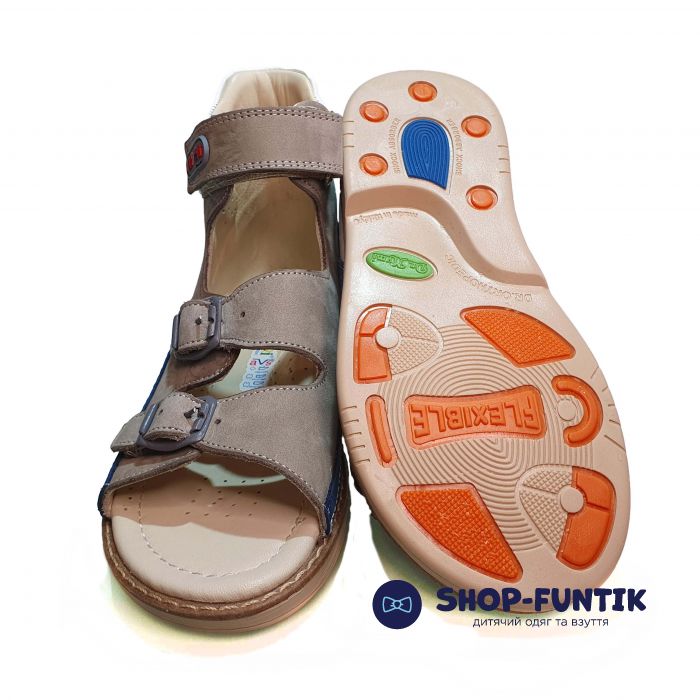 Сандалии Dr.Mymi бежевые с синими вставками высокие 407-58