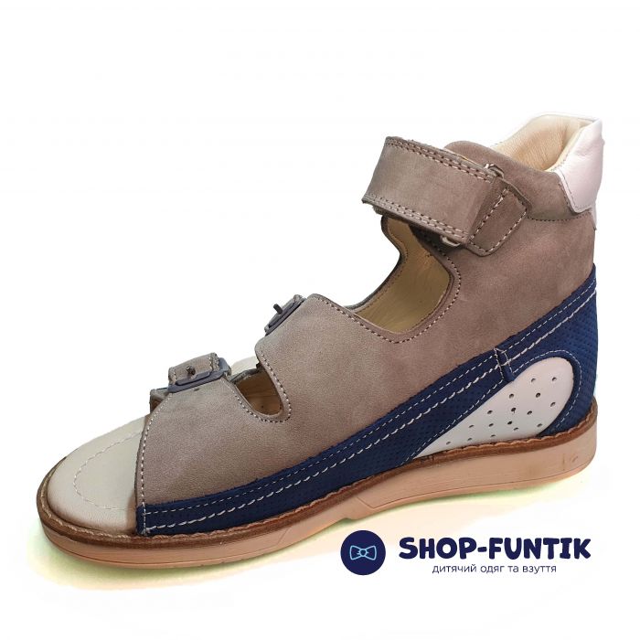 Сандалии Dr.Mymi бежевые с синими вставками высокие 407-58