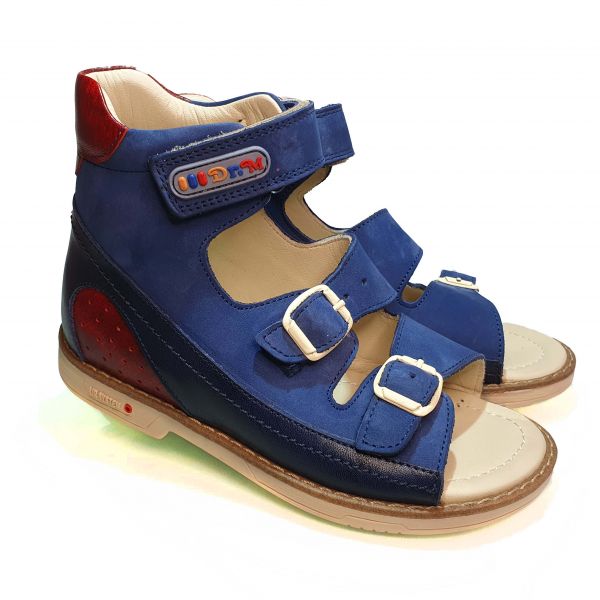 Сандалии Dr.Mymi синие с красными вставками высокие 407-58-1