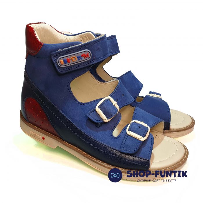 Сандалии Dr.Mymi синие с красными вставками высокие 407-58-1