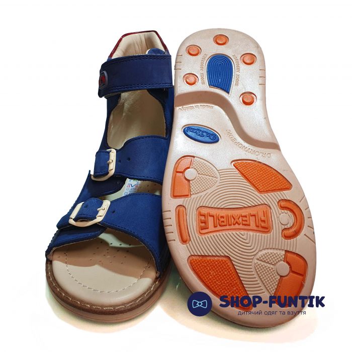 Сандалии Dr.Mymi синие с красными вставками высокие 407-58-1