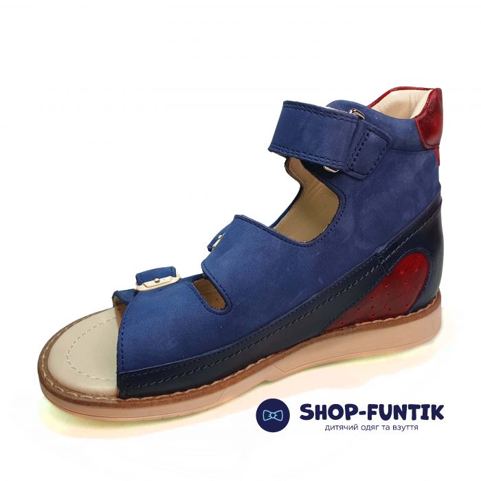 Сандалии Dr.Mymi синие с красными вставками высокие 407-58-1