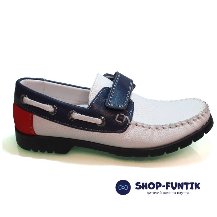 Мокасины Minimen белые с синими и красными вставками 3003
