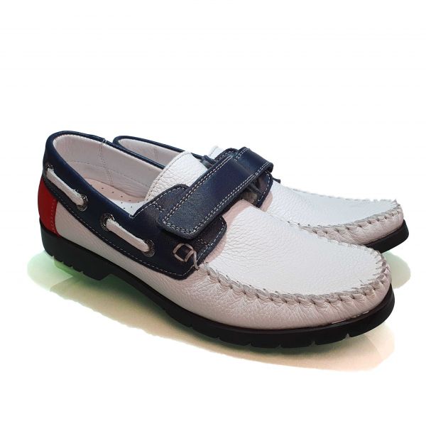Мокасины Minimen белые с синими и красными вставками 3003