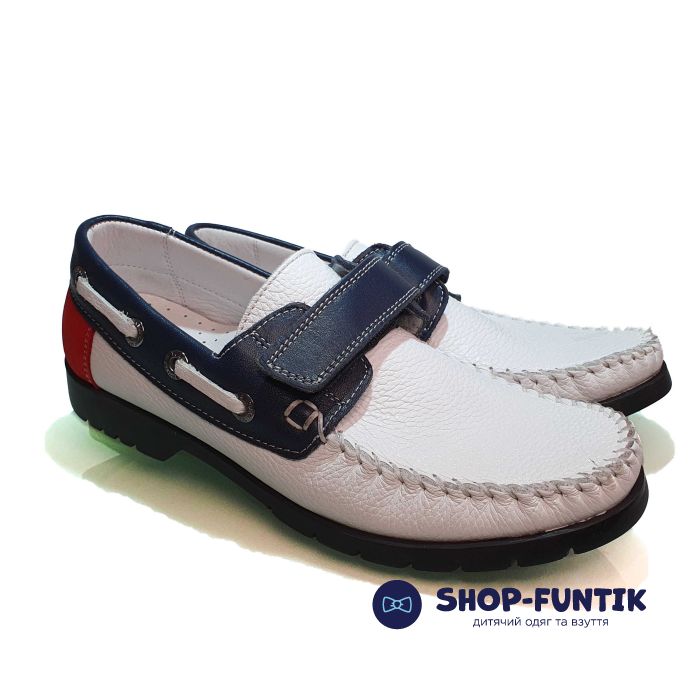 Мокасины Minimen белые с синими и красными вставками 3003