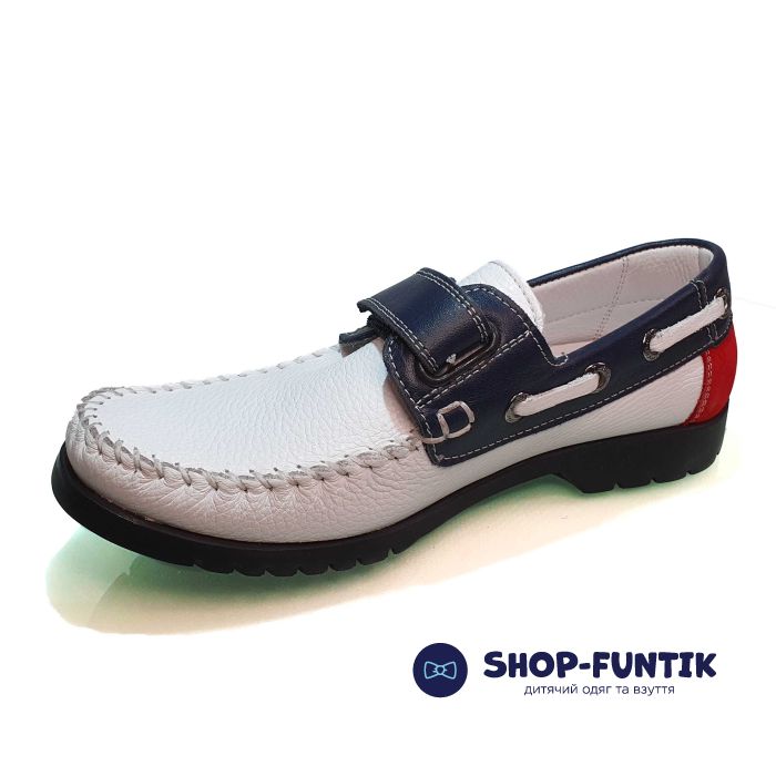 Мокасины Minimen белые с синими и красными вставками 3003