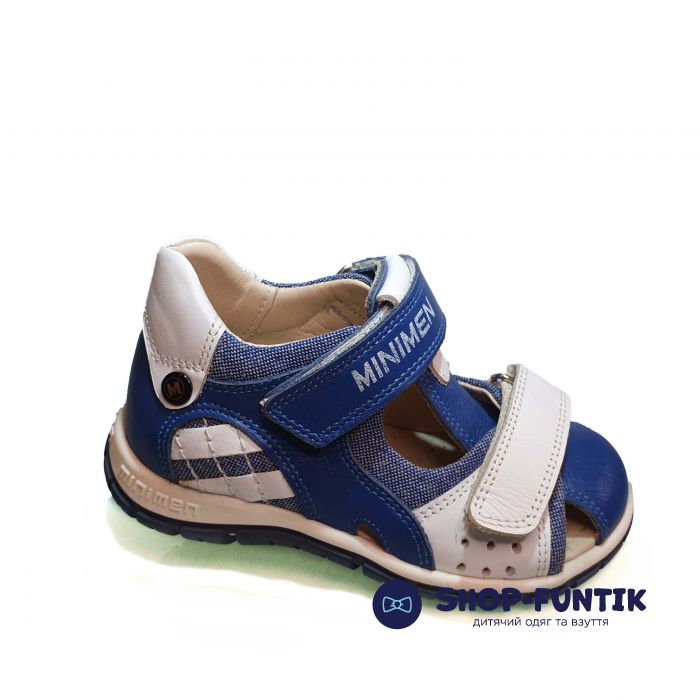 Сандалии Minimen cиние с белыми вставками закрытые 1263
