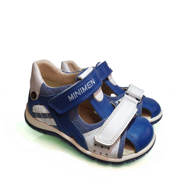 Сандалии Minimen cиние с белыми вставками закрытые 1263