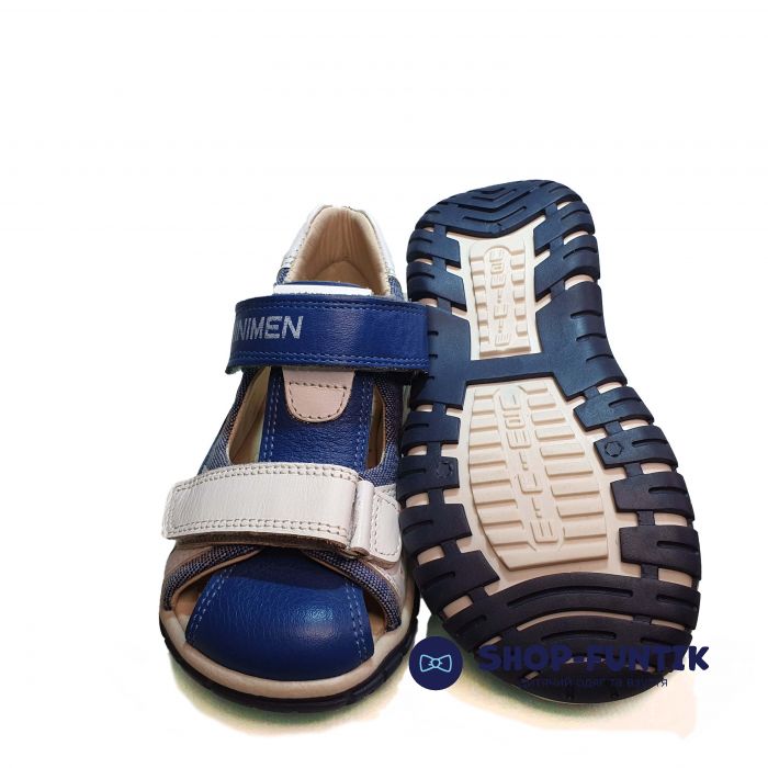 Сандалии Minimen cиние с белыми вставками закрытые 1263