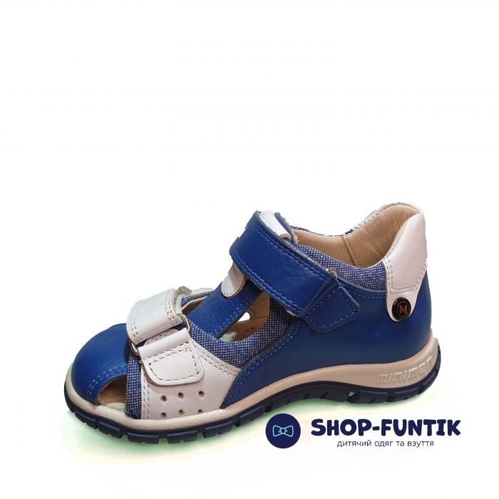 Сандалии Minimen cиние с белыми вставками закрытые 1263