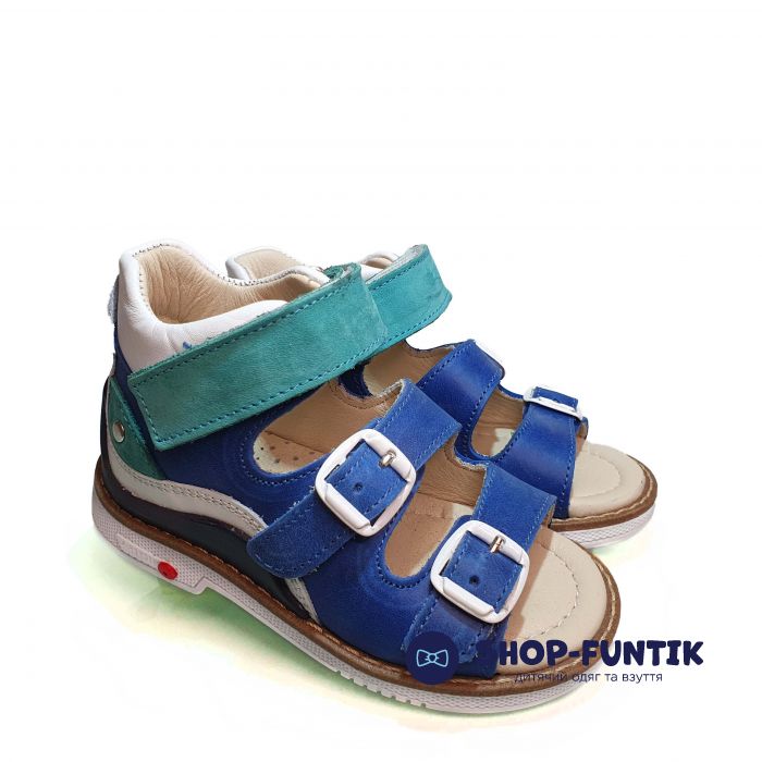 Сандалии Minimen cиние с белыми и салатовыми вставками ВВ02